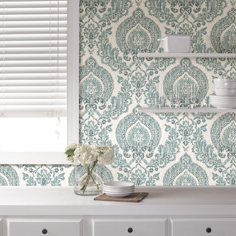 NuWallpaper NU1702 Kensington Damask Peel & Stick Wallpaper, Blue - Image 4